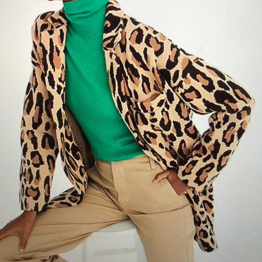 FUN J crew Demylee sweater blazer leopard print